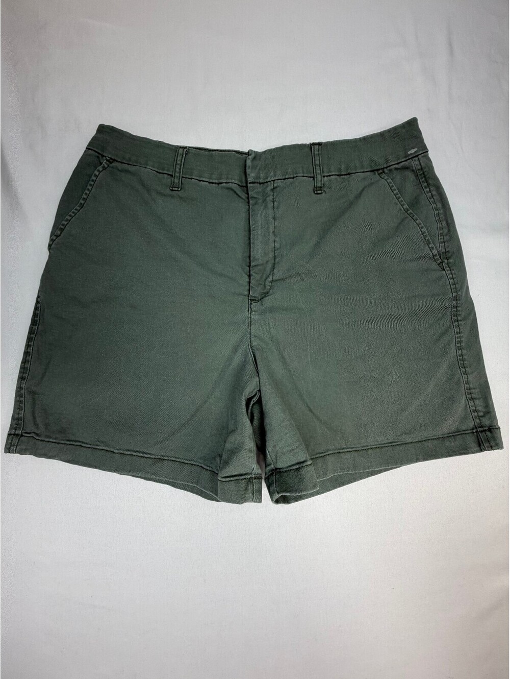 Anne Klein Womens Chino Shorts Casual Flat Front Classic High Rise Size 14 Green